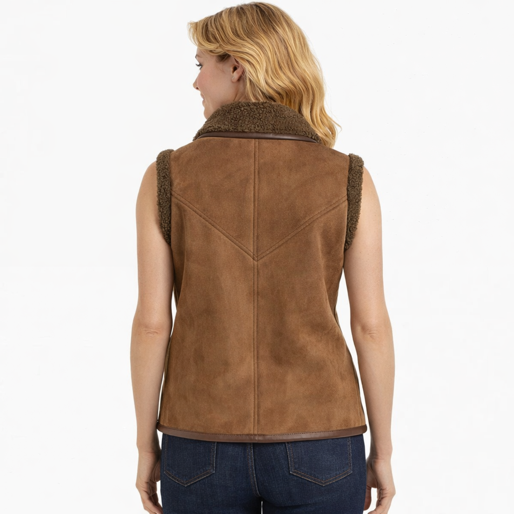 Brown Suede Shearling-Trimmed Vest