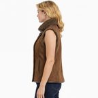 Brown Suede Shearling-Trimmed Vest