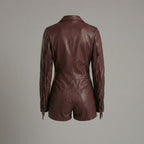Burgundy Faux Leather Fringe Romper for Women