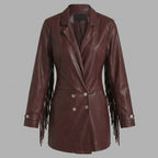 Burgundy Faux Leather Fringe Romper for Women