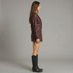 Burgundy Faux Leather Fringe Romper for Women