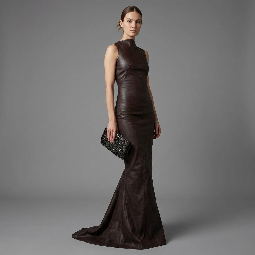 Burgundy Leather Evening Gown