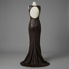Burgundy Leather Evening Gown