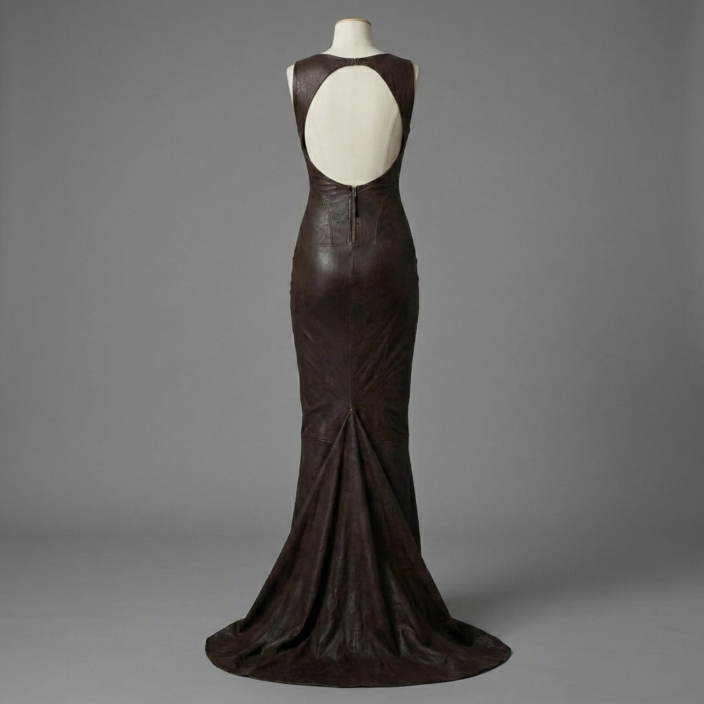 Burgundy Leather Evening Gown
