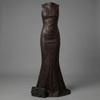 Burgundy Leather Evening Gown
