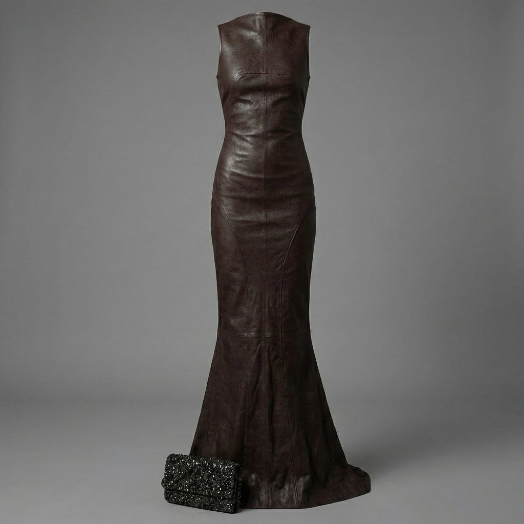 Burgundy Leather Evening Gown