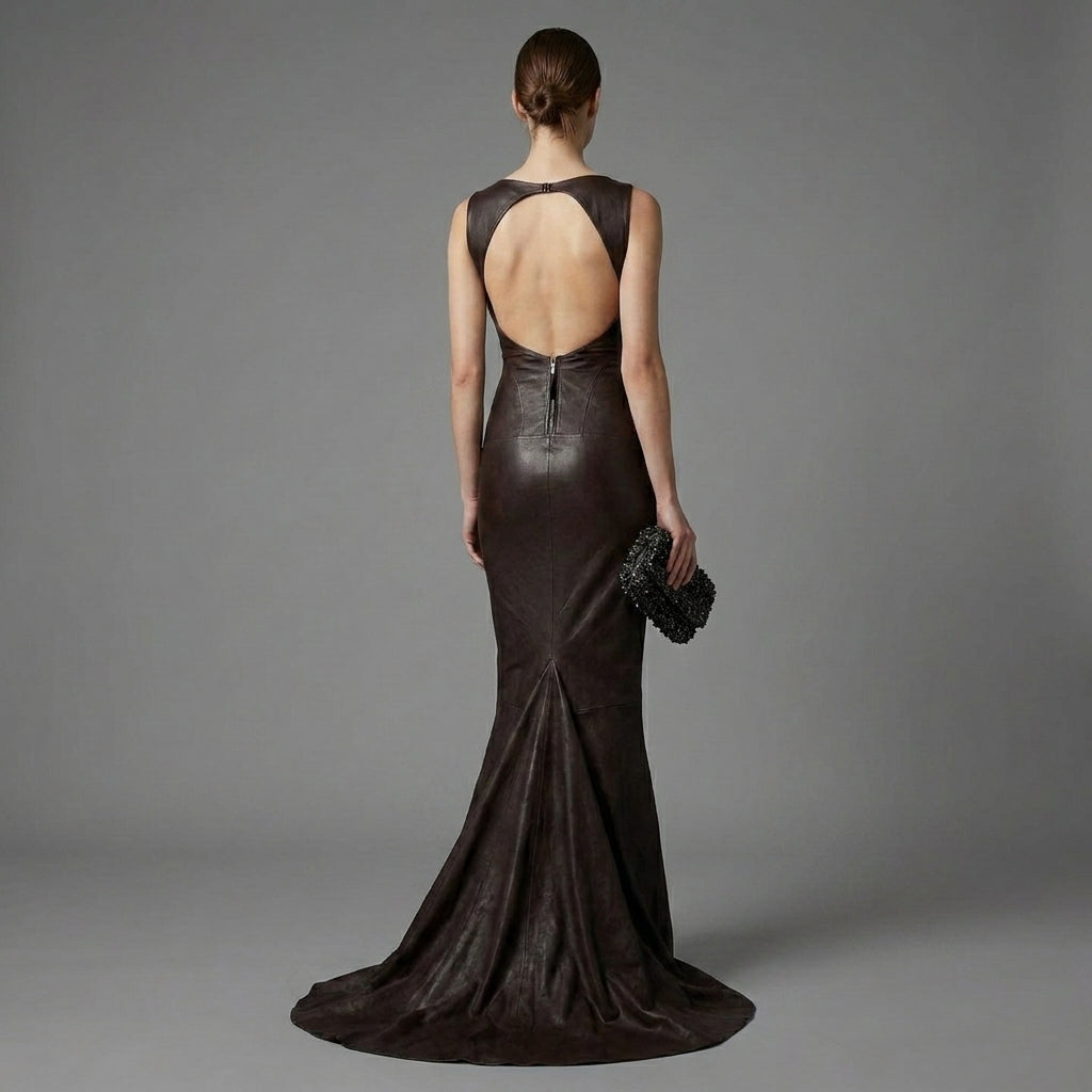 Burgundy Leather Evening Gown