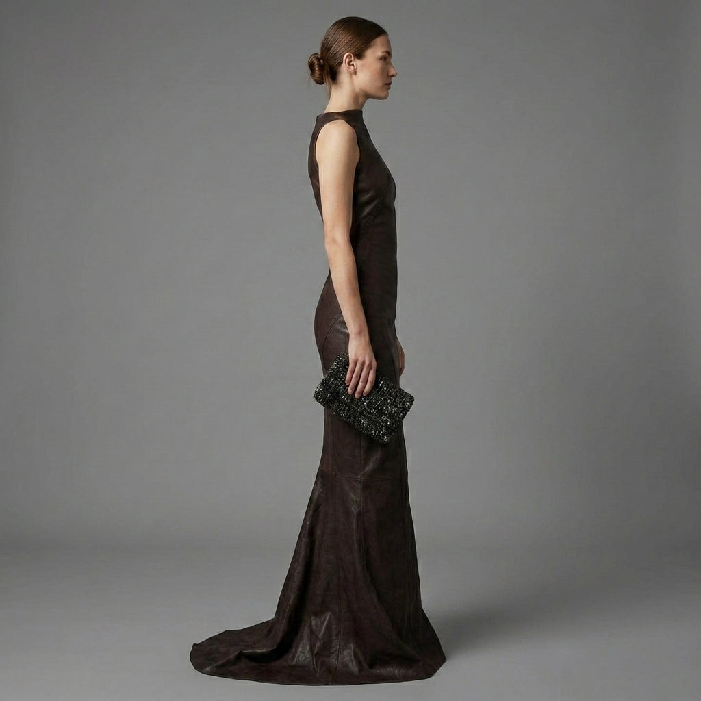 Burgundy Leather Evening Gown