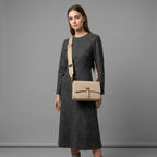 Beige Structured Box Bag with Gold Clasp Detail