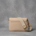 Beige Structured Box Bag with Gold Clasp Detail