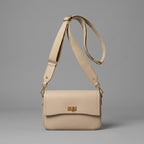 Beige Structured Box Bag with Gold Clasp Detail