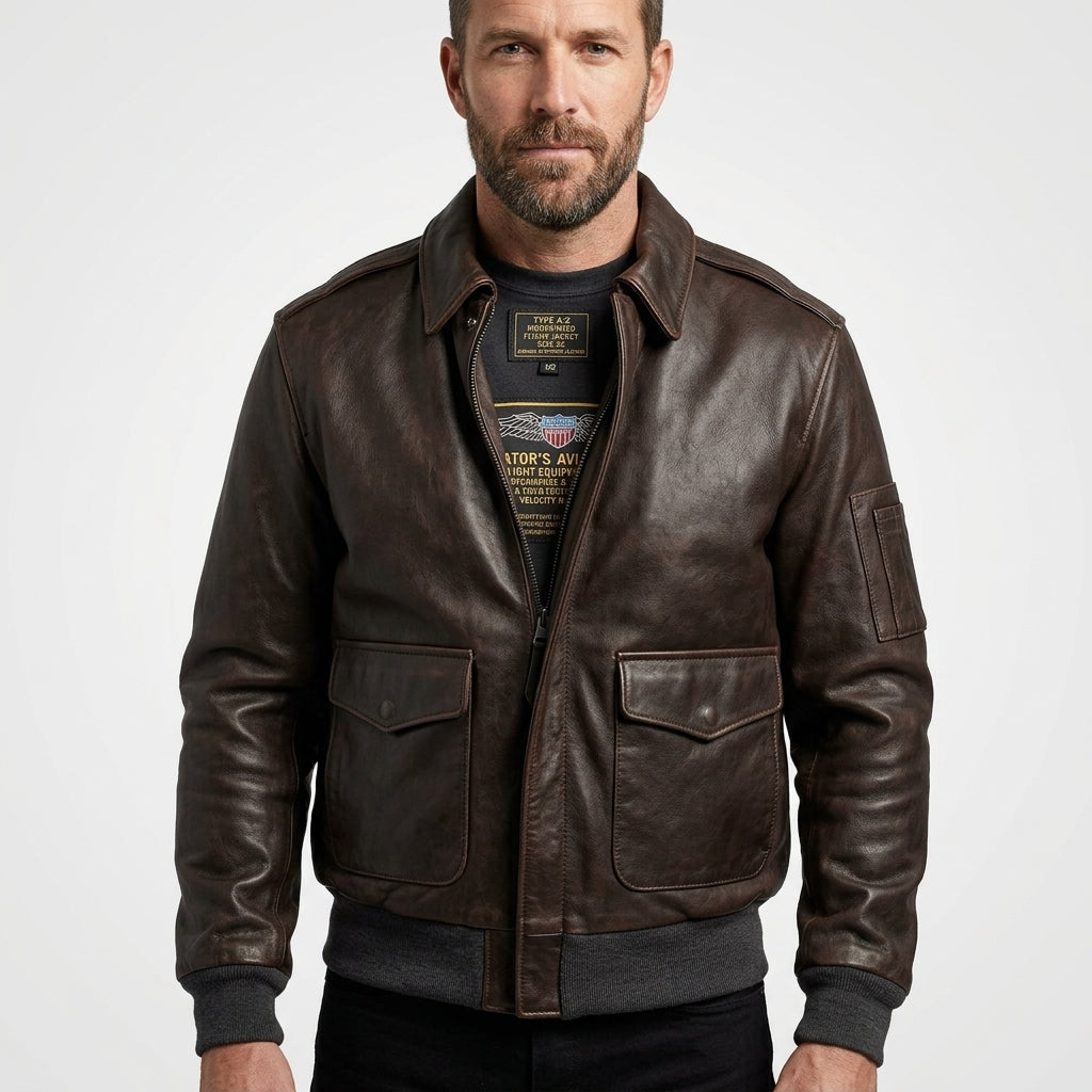 Men’s Pilot Leather Jacket – Classic Aviator Bomber Flight Style