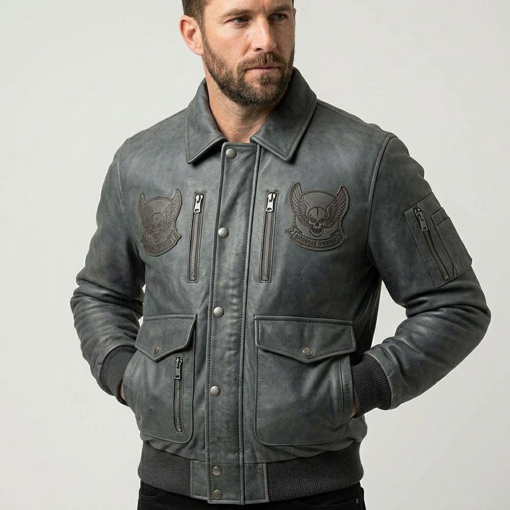 Men’s Slim Fit Black Aviator Pilot Jacket – Modern Flight Bomber Style