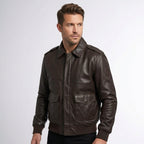 Men’s A2 Leather Aviator Jacket – Winter Flight Bomber Style