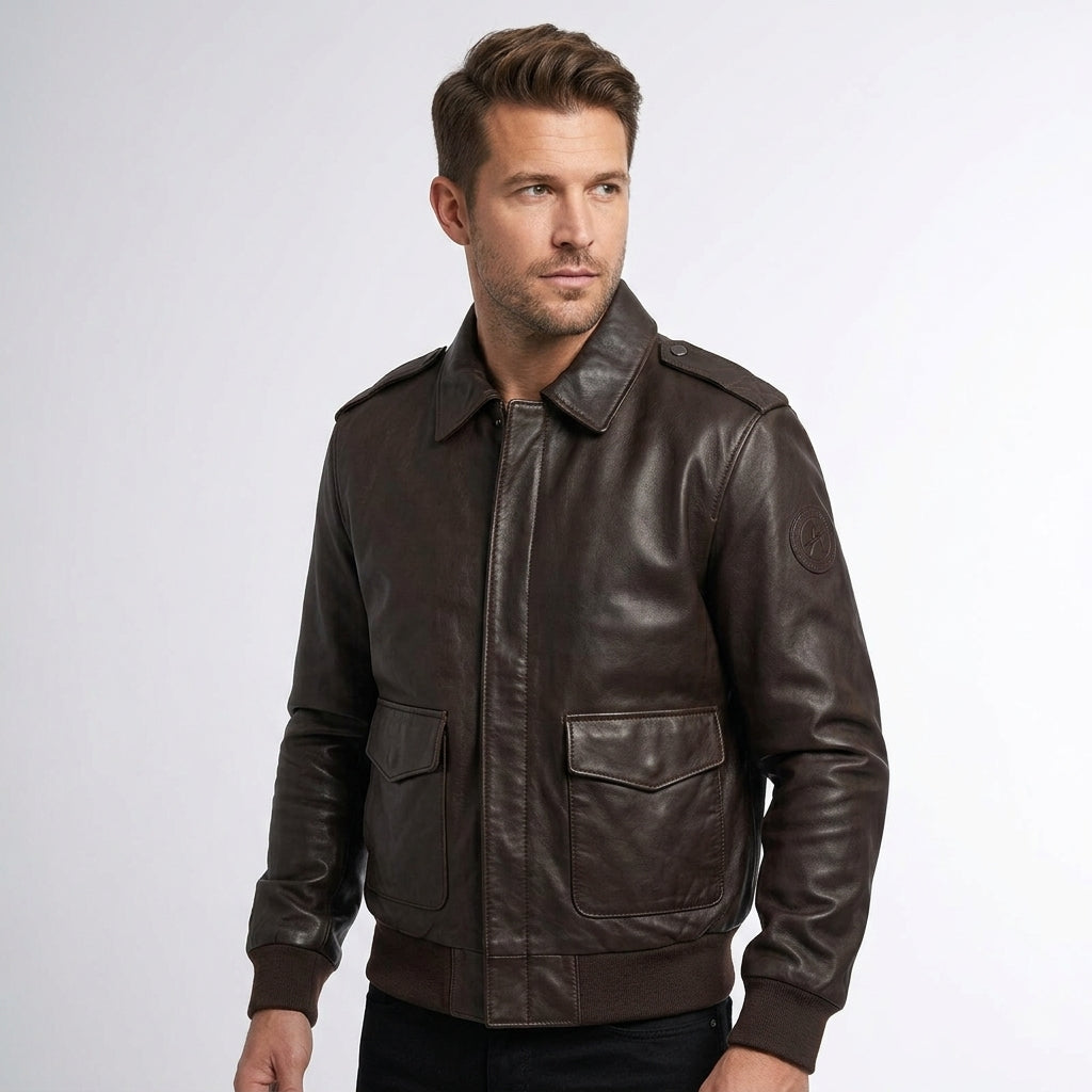 Men’s A2 Leather Aviator Jacket – Winter Flight Bomber Style