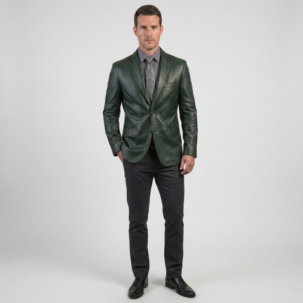 Men’s Green Lambskin Leather Blazer Coat