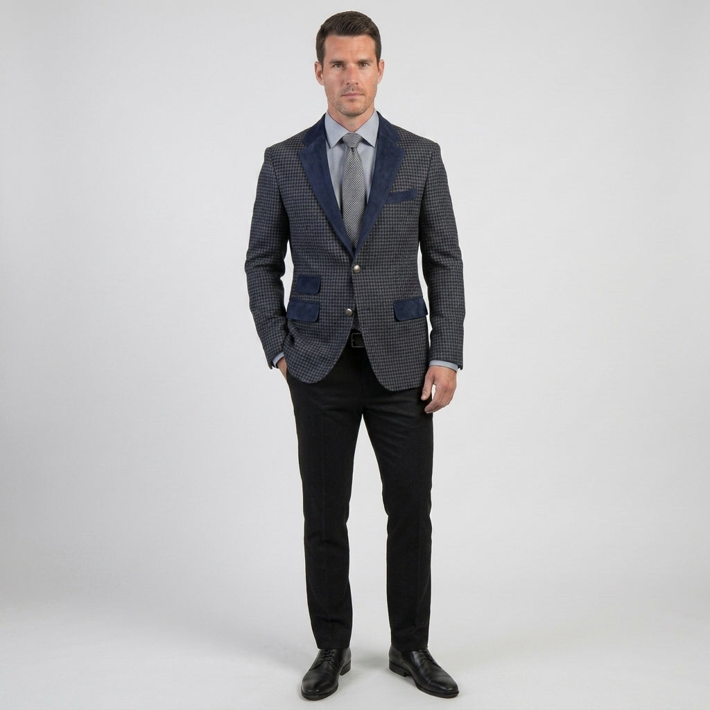 Men’s Blue Leather Coat – Hit Style Slim Fit Longline Jacket