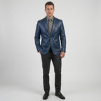Men’s Archie Blue Leather Blazer Coat – Slim Fit Designer Style