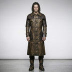 Men’s Punk Rave Steampunk Gothic Brown Leather Long Coat –