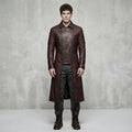 Men’s Maroon Gothic Leather Trench Coat – Quilted Shoulder Steampunk Style
