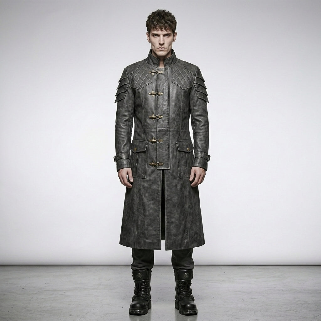 Men’s Punk Rave Gothic Trench Coat – Dark Alternative Long Coat Style