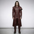Men’s Devil Fashion Burgundy Gothic Faux Leather Trench Coat