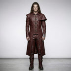 Men’s Devil Fashion Burgundy Gothic Faux Leather Trench Coat