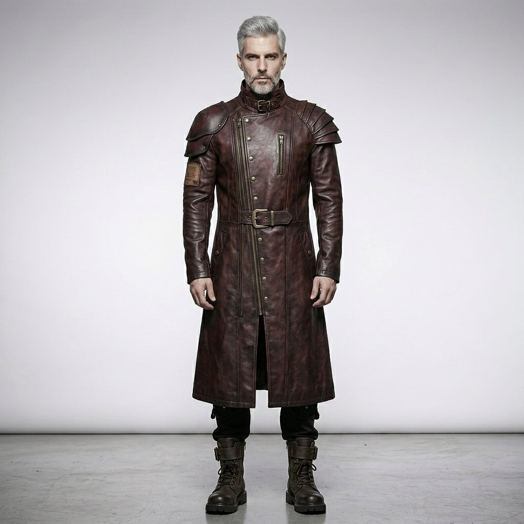 Men’s Punk Rave Brown Faux Leather Trench Coat