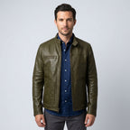 Men’s Olive Green Café Racer Leather Jacket