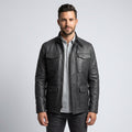 Men’s Gray Leather Utility Jacket