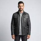 Men’s Gray Leather Utility Jacket