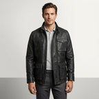 Men’s Classic Black Leather Field Jacket