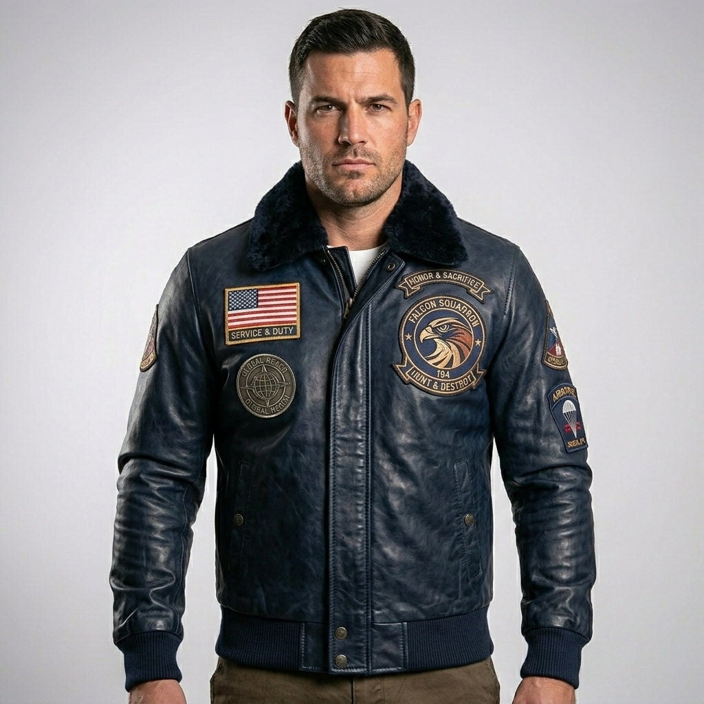 Men’s Royal Air Force Vickers Black Leather Pilot Jacket