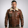Men’s Distressed Brown Waxed Fighter Leather Jacket
