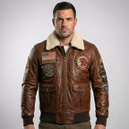 Men’s Distressed Brown Waxed Fighter Leather Jacket