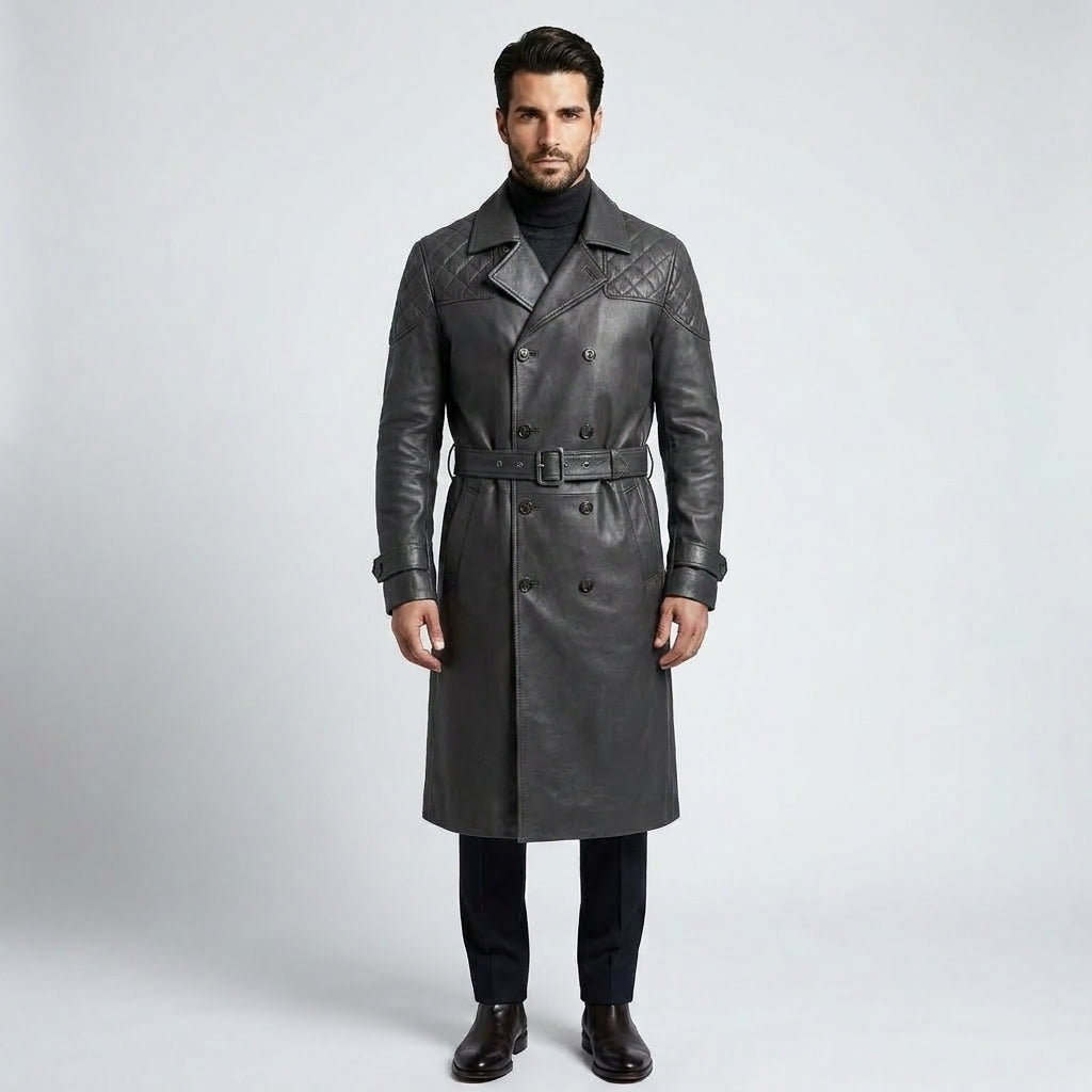 Men’s Royson Black Leather Duster Coat