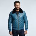 Men’s Blue Bomber Leather Jacket – Slim Fit Casual Aviator Style