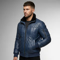 Men’s Sapphire Blue Bomber Jacket – Slim Fit Leather Style