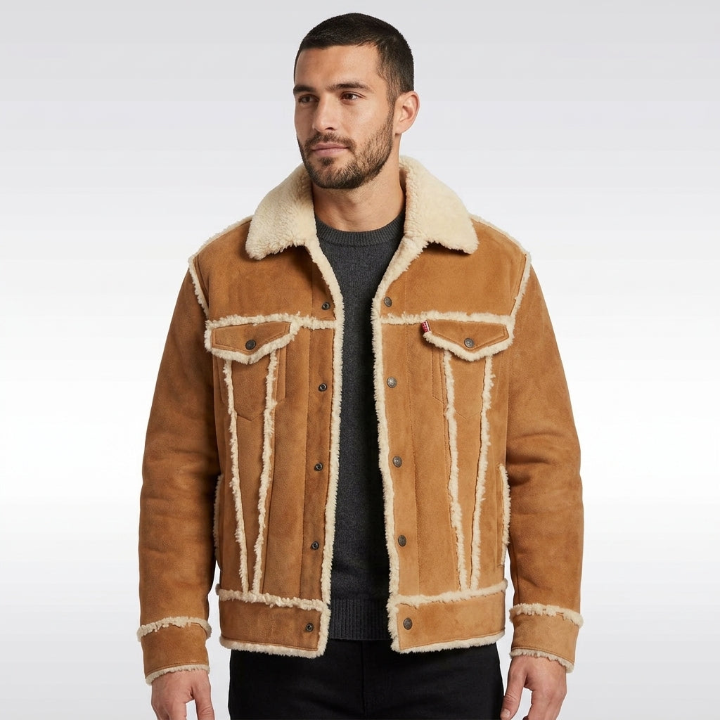 Men’s Brown Shearling Trucker Jacket