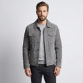 Men’s Gray Suede Leather Trucker Jacket