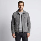 Men’s Gray Suede Leather Trucker Jacket