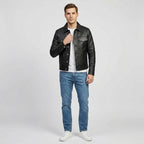Men’s Vintage Black Sheepskin Leather Trucker Jacket