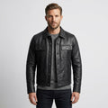 Men’s Black Trucker Western Leather Shirt Jacket