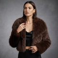 Chocolate Brown Faux Fur Cropped Jacket for Women