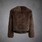 Chocolate Brown Faux Fur Cropped Jacket for Women