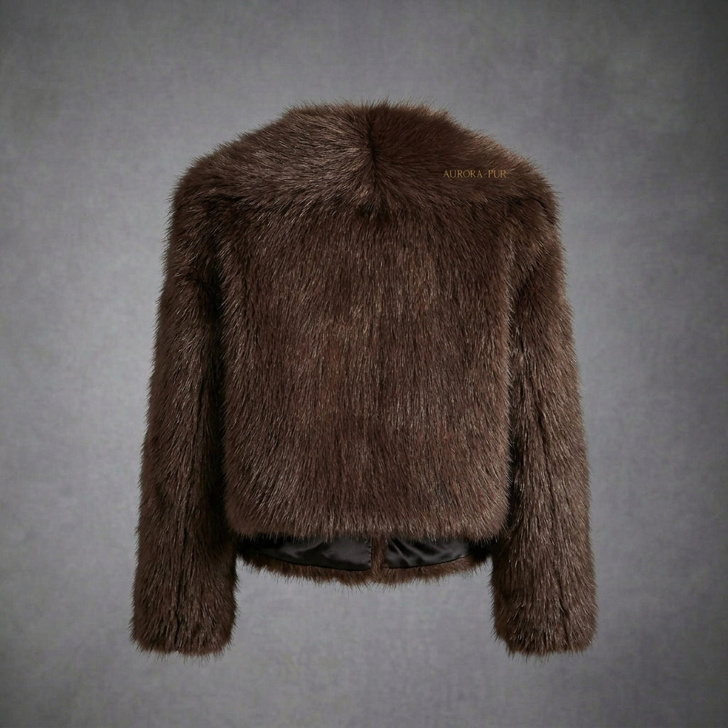 Chocolate Brown Faux Fur Cropped Jacket for Women