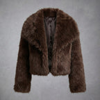 Chocolate Brown Faux Fur Cropped Jacket for Women
