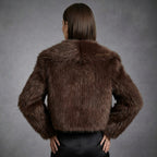 Chocolate Brown Faux Fur Cropped Jacket for Women