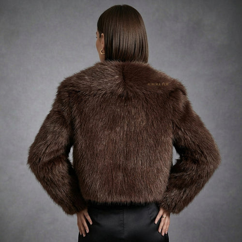 Chocolate Brown Faux Fur Cropped Jacket for Women