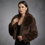 Chocolate Brown Faux Fur Cropped Jacket for Women